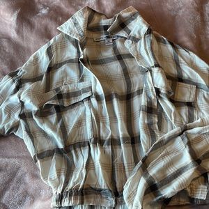 Cropped, light weight plaid shirt